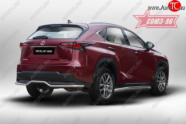 14 084 р. Волнистая защита заднего бампера d42 ( одна выхлопная труба ) Souz-96 Lexus NX200 Z10 дорестайлинг (2014-2017)  с доставкой в г. Тольятти