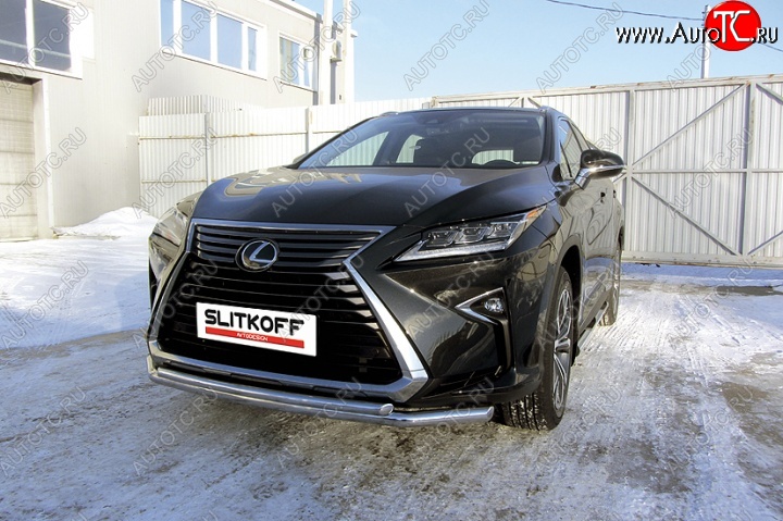 18 999 р. Двойная защита переднего бампера из труб диаметром 57 и 42 мм Slitkoff Lexus RX350 AL20 дорестайлинг (2015-2019) (Нержавейка, Полированная)  с доставкой в г. Тольятти