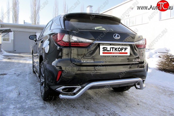 14 549 р. Защита заднего бампера из изогнутой трубы диаметром 57 мм Slitkoff Lexus RX350 AL20 дорестайлинг (2015-2019) (Нержавейка, Полированная)  с доставкой в г. Тольятти