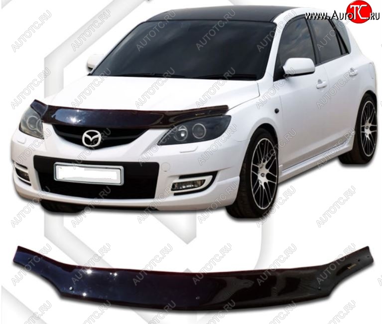 2 199 р. Дефлектор капота CA-Plastiс  Mazda Axela  MPS (2006-2009) (Classic черный, Без надписи)  с доставкой в г. Тольятти