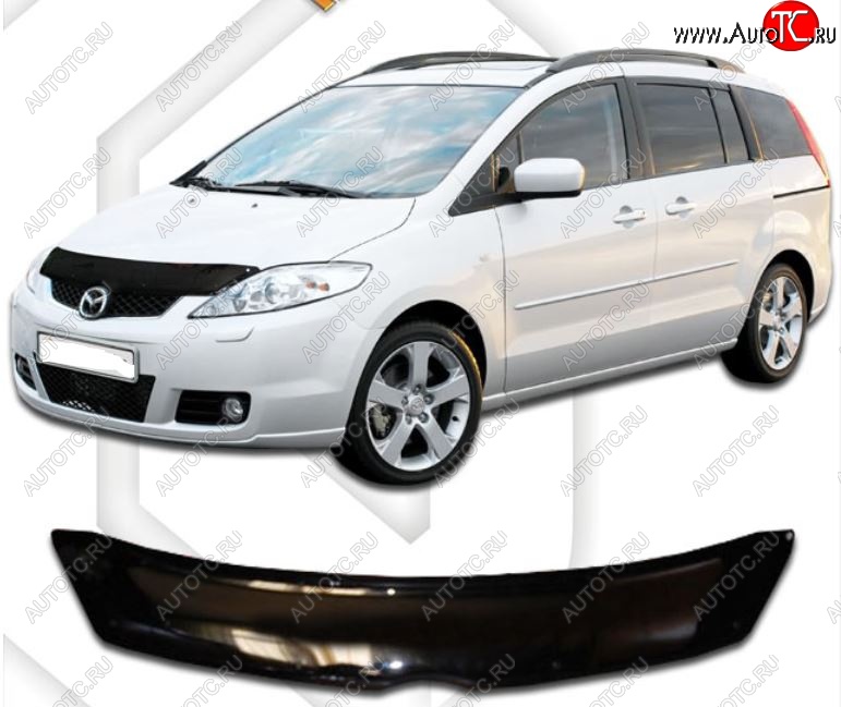 2 099 р. Дефлектор капота CA-Plastic  Mazda 5 (2005-2010) (серия Classic черный, Без надписи)  с доставкой в г. Тольятти