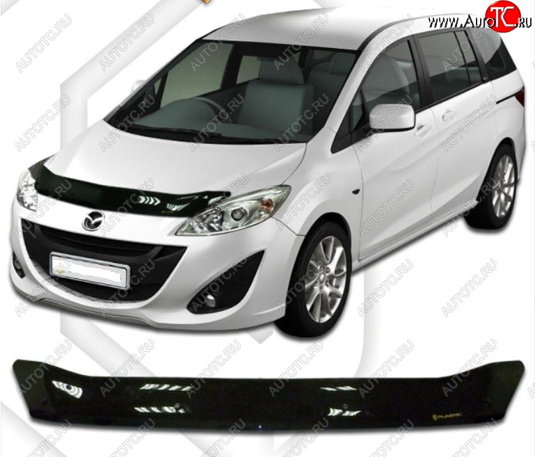 1 969 р. Дефлектор капота CA-Plastiс  Mazda 5 (2010-2015) (Classic черный, Без надписи)  с доставкой в г. Тольятти