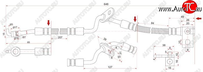 1 269 р. Тормозной шланг SAT (правый) Mazda 6 GG седан дорестайлинг (2002-2005)  с доставкой в г. Тольятти