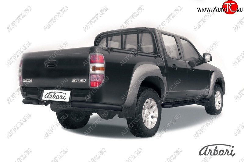 6 569 р. Защита заднего бампера Arbori (уголки, черная, 1 труба d76 mm). Mazda BT-50 (2006-2011)  с доставкой в г. Тольятти