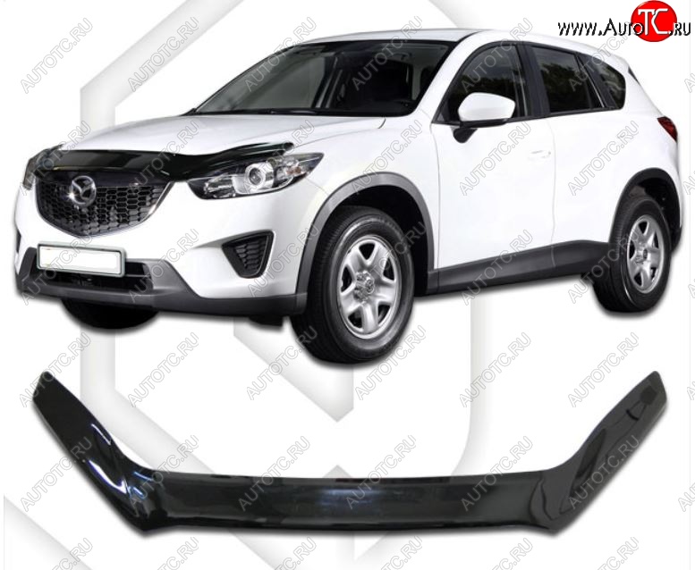 2 289 р. Дефлектор капота CA-Plastiс exclusive  Mazda CX-5  KE (2011-2017) дорестайлинг, рестайлинг (Classic черный, Без надписи)  с доставкой в г. Тольятти