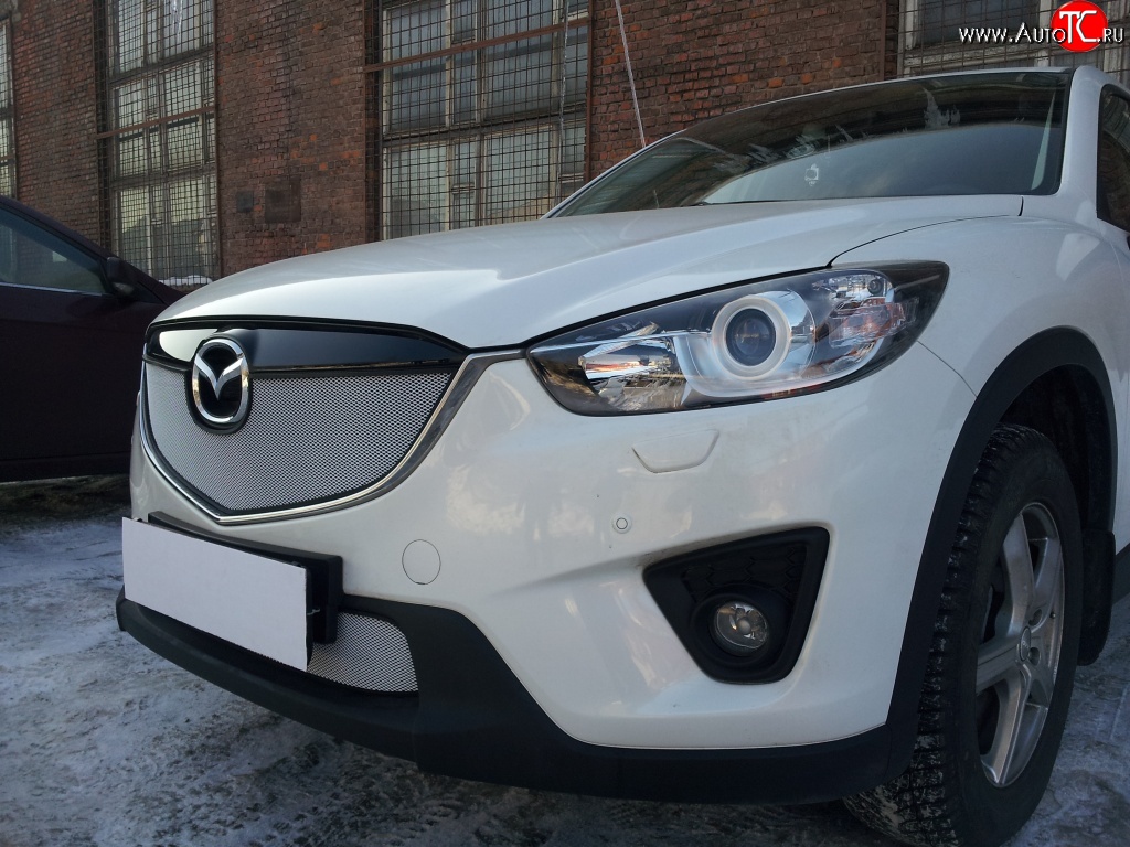 2 399 р. Нижняя сетка на бампер Russtal (хром) Mazda CX-5 KE дорестайлинг (2011-2014)  с доставкой в г. Тольятти