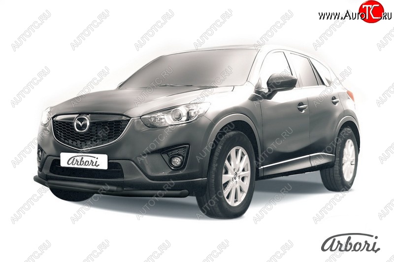 7 919 р. Защита переднего бампера Arbori (черная, 2 трубы d57 и 42 mm) Mazda CX-5 KE рестайлинг (2015-2017)  с доставкой в г. Тольятти