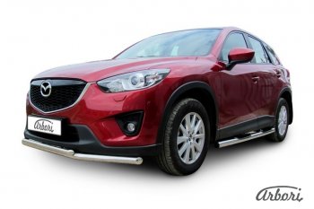 15 182 р. Защита переднего бампера Arbori (нержавейка, 2 трубы d57 и 42 mm) Mazda CX-5 KE рестайлинг (2015-2017)  с доставкой в г. Тольятти. Увеличить фотографию 2