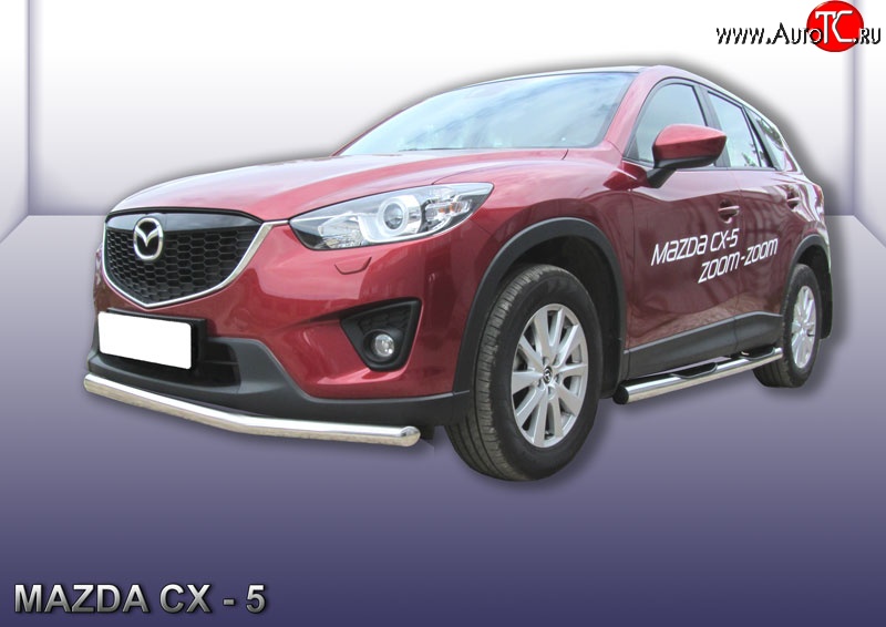 13 499 р. Одинарная защита переднего бампера из трубы диаметром 57 мм Slitkoff Mazda CX-5 KE рестайлинг (2015-2017) (Нержавейка, Полированная)  с доставкой в г. Тольятти