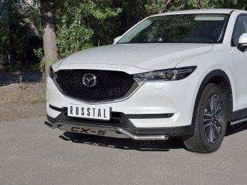 Защита переднего бампера (Ø42 мм волна с надписью, нержавейка) SLITKOFF Mazda CX-5 KF (2016-2024)