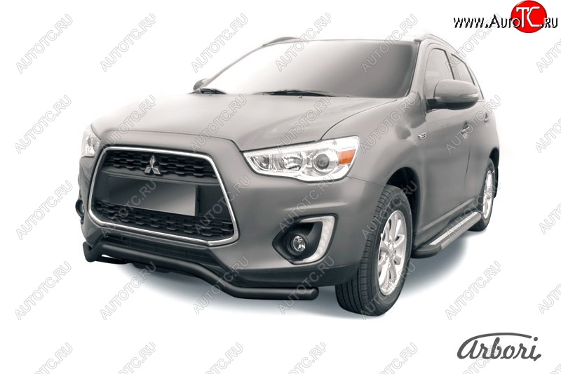 8 279 р. Защита переднего бампера Arbori (волна, черная, 1 труба d57 mm). Mitsubishi ASX 1-ый рестайлинг (2013-2016)  с доставкой в г. Тольятти