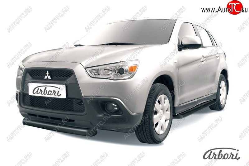 7 469 р. Защита переднего бампера Arbori (короткая, черная, 1 труба d76 mm). Mitsubishi ASX дорестайлинг (2010-2012)  с доставкой в г. Тольятти