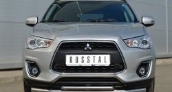 Защита переднего бампера (2 трубыØ63 и 42 мм, нержавейка) SLITKOFF Mitsubishi ASX 1-ый рестайлинг (2013-2016)