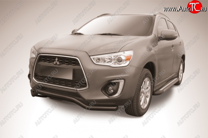 10 999 р. Защита переднего бампера d57 Slitkoff Mitsubishi ASX 1-ый рестайлинг (2013-2016) (Цвет: серебристый)  с доставкой в г. Тольятти