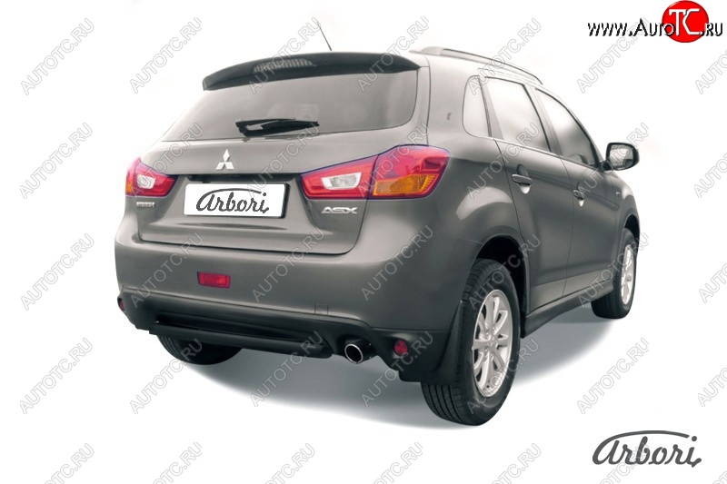 5 219 р. Защита заднего бампера Arbori (короткая, черная, 1 труба d57 mm). Mitsubishi ASX 1-ый рестайлинг (2013-2016)  с доставкой в г. Тольятти