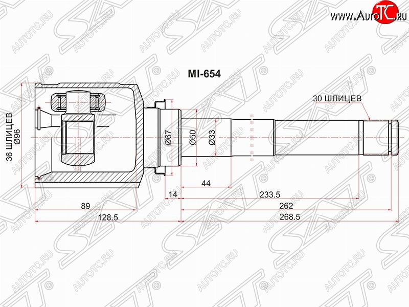 5 399 р. Шрус (внутренний/правый) SAT (36*30*50 мм) Mitsubishi ASX дорестайлинг (2010-2012)  с доставкой в г. Тольятти