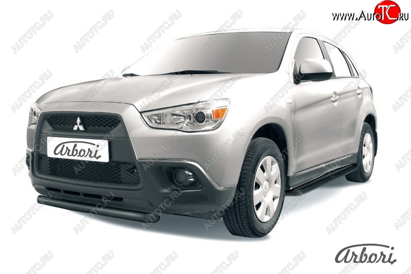 6 569 р. Защита переднего бампера Arbori (короткая, черная, 1 труба d57 mm). Mitsubishi ASX дорестайлинг (2010-2012)  с доставкой в г. Тольятти