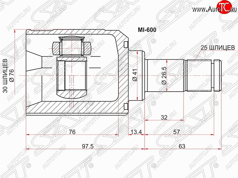 3 099 р. Шрус (внутренний) SAT (30*25*42 мм) Mitsubishi Galant 8  дорестайлинг седан (1996-1998)  с доставкой в г. Тольятти