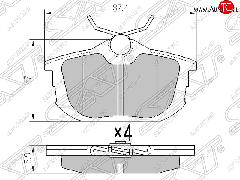 939 р. Колодки тормозные SAT (задние) Mitsubishi Lancer 9 1-ый рестайлинг седан (2003-2005)  с доставкой в г. Тольятти