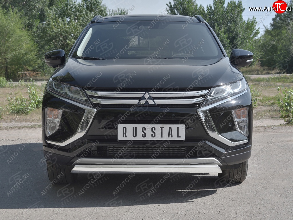 9 649 р. Защита переднего бампера (Ø75х42 мм, нержавейка) Russtal  Mitsubishi Eclipse Cross  GK (2017-2021) дорестайлинг  с доставкой в г. Тольятти