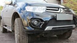 Защитная сетка на бампер (рестайлинг) Russtal (черная) Mitsubishi L200 5 KK,KL дорестайлинг (2015-2019)