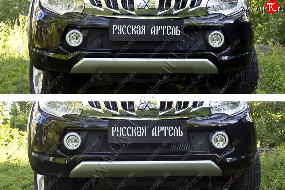 2 299 р. Зимняя заглушка решетки радиатора и переднего бампера RA Mitsubishi L200 5 KK,KL дорестайлинг (2015-2019) (Поверхность шагрень)  с доставкой в г. Тольятти