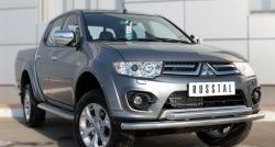 20 849 р. Защита переднего бампера (2 трубыØ63 мм, нержавейка) SLITKOFF Mitsubishi L200 5 KK,KL дорестайлинг (2015-2019)  с доставкой в г. Тольятти. Увеличить фотографию 4