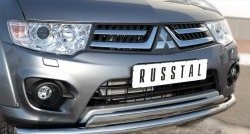 22 949 р. Защита переднего бампера (2 трубы Ø63 и 75х42 мм, нержавейка) Russtal Mitsubishi L200 5 KK,KL дорестайлинг (2015-2019)  с доставкой в г. Тольятти. Увеличить фотографию 3