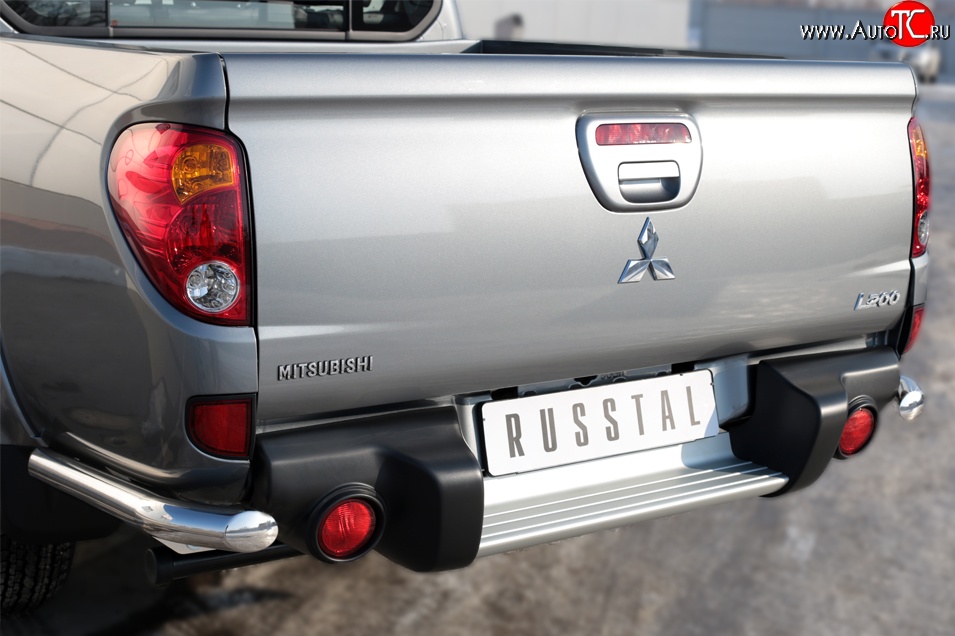 17 599 р. Защита заднего бампера (Ø63 мм уголки, нержавейка) SLITKOFF Mitsubishi L200 5 KK,KL дорестайлинг (2015-2019)  с доставкой в г. Тольятти