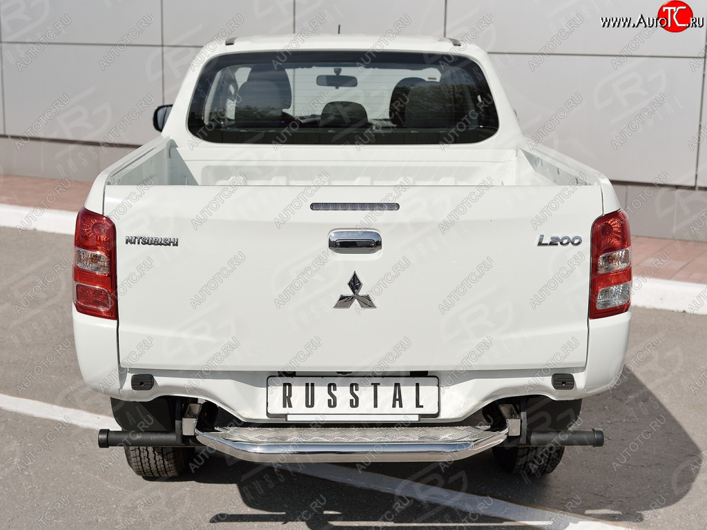 21 699 р. Защита заднего бампера (труба d63 с листом) SLITKOFF Mitsubishi L200 5 KK,KL дорестайлинг (2015-2019) (Лист алюминий/профиль сталь)  с доставкой в г. Тольятти