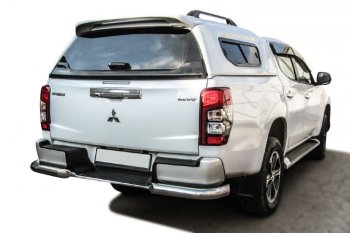 12 999 р. Защита заднего бампера Slitkoff (Ø 76 мм, уголки, с бампером)  Mitsubishi L200  5 KK,KL (2018-2022) рестайлинг (Нержавеющая сталь)  с доставкой в г. Тольятти. Увеличить фотографию 1