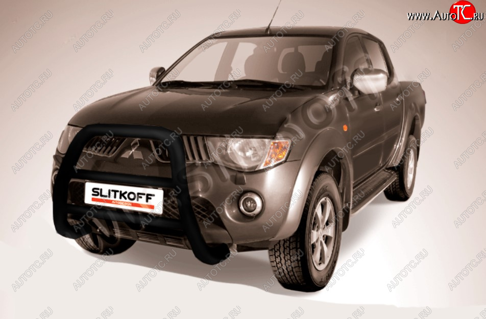 29 999 р. Защита переднего бампера Slitkoff (Ø76 мм, кенгурятник) Mitsubishi L200 4  дорестайлинг (2006-2014) (Цвет: черный)  с доставкой в г. Тольятти