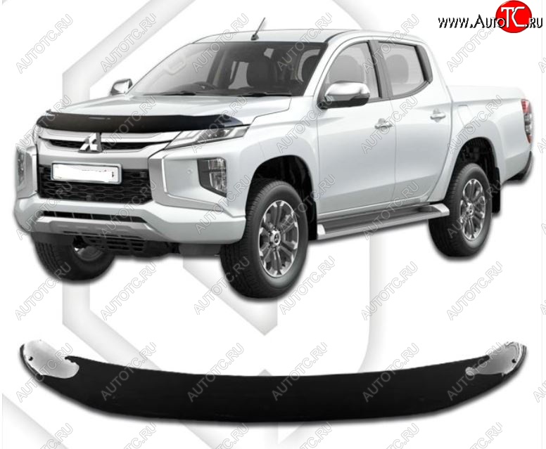 2 269 р. Дефлектор капота CA-Plastiс  Mitsubishi L200  5 KK,KL (2018-2022) рестайлинг (Classic черный, Без надписи)  с доставкой в г. Тольятти