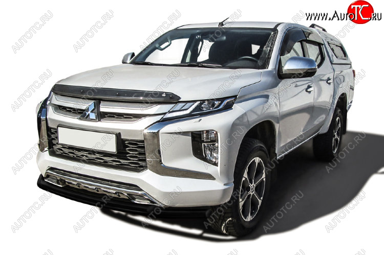 12 549 р. Защита переднего бампера Slitkoff (Ø 57+Ø 42, двойная) Mitsubishi L200 5 KK,KL рестайлинг (2018-2022) (Сталь с полимерным покрытием. Цвет: черный)  с доставкой в г. Тольятти