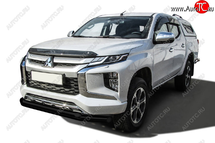 16 549 р. Защита переднего бампера Slitkoff (Ø 76+Ø 57 двойная) Mitsubishi L200 5 KK,KL рестайлинг (2018-2022) (Сталь с полимерным покрытием. Цвет: черный)  с доставкой в г. Тольятти