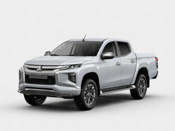 Защита переднего бампера SLITKOFF (Ø63 мм) Mitsubishi L200 5 KK,KL рестайлинг (2018-2022)  (порошковая окраска в цвет черный муар)