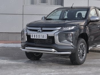 21 899 р. Защита переднего бампера (2 трубы Ø63 мм, нержавейка) SLITKOFF Mitsubishi L200 5 KK,KL рестайлинг (2018-2022)  с доставкой в г. Тольятти. Увеличить фотографию 2