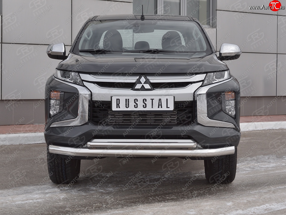 24 599 р. Защита переднего бампера (2 трубы Ø76 и 42 мм, нержавейка) SLITKOFF Mitsubishi L200 5 KK,KL рестайлинг (2018-2022)  с доставкой в г. Тольятти