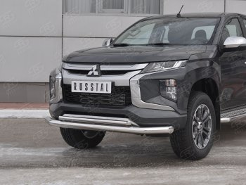 24 599 р. Защита переднего бампера (2 трубы Ø76 и 42 мм, нержавейка) SLITKOFF Mitsubishi L200 5 KK,KL рестайлинг (2018-2022)  с доставкой в г. Тольятти. Увеличить фотографию 2