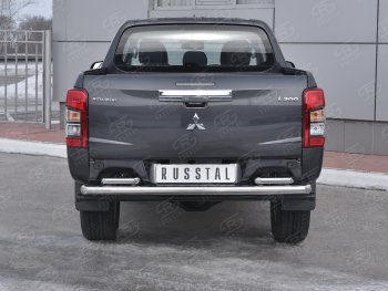 Защита заднего бампера (2 трубы Ø63 и 42 мм , нержавейка) RUSSTAL Mitsubishi L200 5 KK,KL рестайлинг (2018-2022)