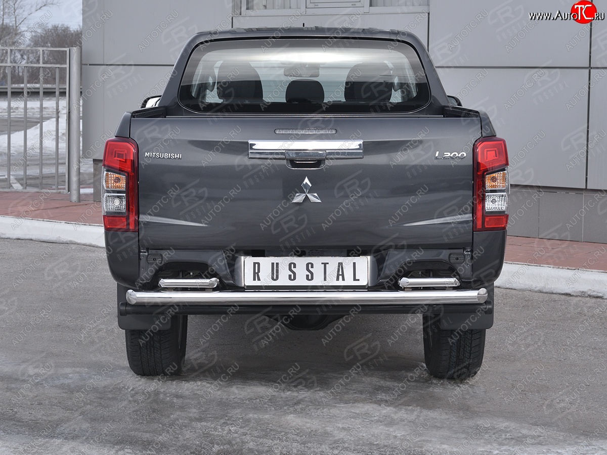 24 549 р. Защита заднего бампера (2 трубы Ø63 и 42 мм , нержавейка) RUSSTAL Mitsubishi L200 5 KK,KL рестайлинг (2018-2022)  с доставкой в г. Тольятти