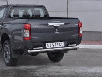 24 549 р. Защита заднего бампера (2 трубы Ø63 и 42 мм , нержавейка) RUSSTAL Mitsubishi L200 5 KK,KL рестайлинг (2018-2022)  с доставкой в г. Тольятти. Увеличить фотографию 2