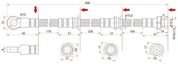 Тормозной шланг SAT (передний, LH=RH, пр-во Таиланд) Mitsubishi Montero Sport PA дорестайлинг (1996-2000)