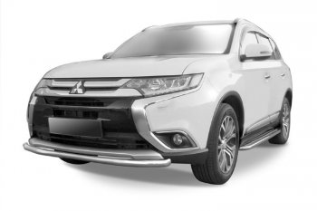 11 999 р. Защита переднего бампера Slitkoff (Ø 57 мм).  Mitsubishi Outlander  GF (2015-2018) 2-ой рестайлинг (Нержавеющая сталь)  с доставкой в г. Тольятти. Увеличить фотографию 1