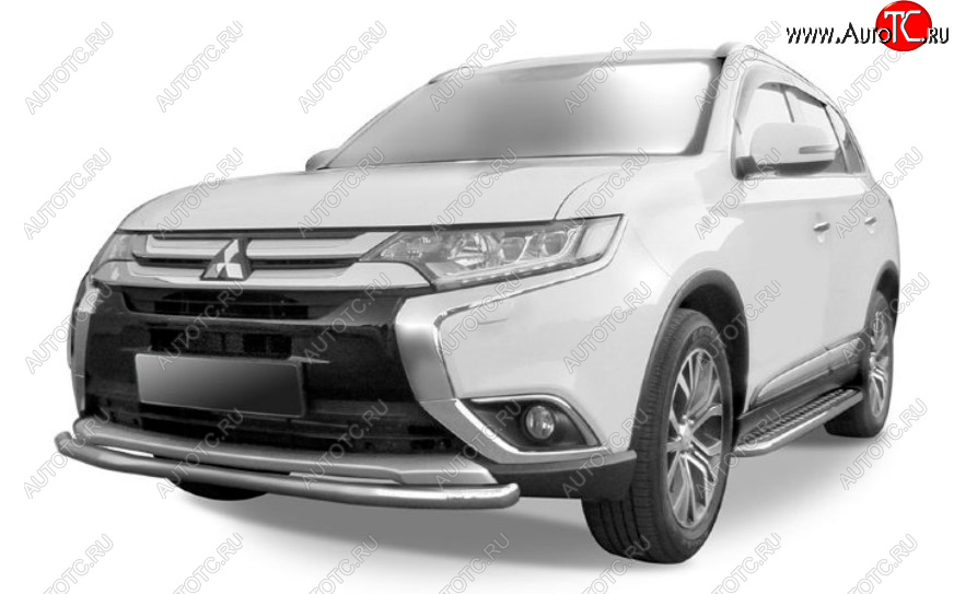 8 449 р. Защита переднего бампера Slitkoff (Ø 57 мм).  Mitsubishi Outlander  GF (2015-2018) 2-ой рестайлинг (Сталь с полимерным покрытием. Цвет: серебристый)  с доставкой в г. Тольятти