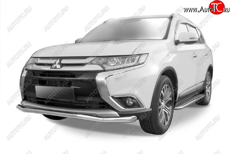 10 599 р. Защита переднего бампера Slitkoff (Ø 57 мм, волна)  Mitsubishi Outlander  GF (2015-2018) 2-ой рестайлинг (Цвет: серебристый)  с доставкой в г. Тольятти