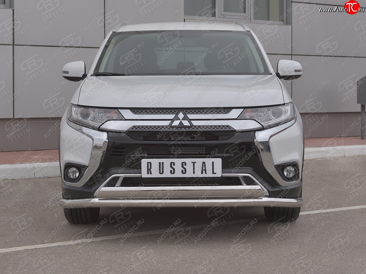 21 899 р. Защита переднего бампера (2 трубы Ø63 и 75х42 мм, нержавейка) Russtal Mitsubishi Outlander GF 3-ий рестайлинг (2018-2022)  с доставкой в г. Тольятти