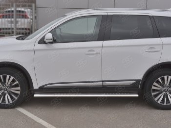 31 649 р. Защита порогов (Ø120x60 мм с проступью, нержавейка) Russtal Mitsubishi Outlander GF 3-ий рестайлинг (2018-2022)  с доставкой в г. Тольятти. Увеличить фотографию 2