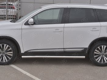 18 799 р. Защита порогов (Ø63 мм, нержавейка) SLITKOFF Mitsubishi Outlander GF 3-ий рестайлинг (2018-2022) (С пластиковыми заглушками на торцах)  с доставкой в г. Тольятти. Увеличить фотографию 2