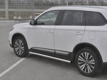 18 799 р. Защита порогов (Ø63 мм, нержавейка) SLITKOFF Mitsubishi Outlander GF 3-ий рестайлинг (2018-2022) (С пластиковыми заглушками на торцах)  с доставкой в г. Тольятти. Увеличить фотографию 3